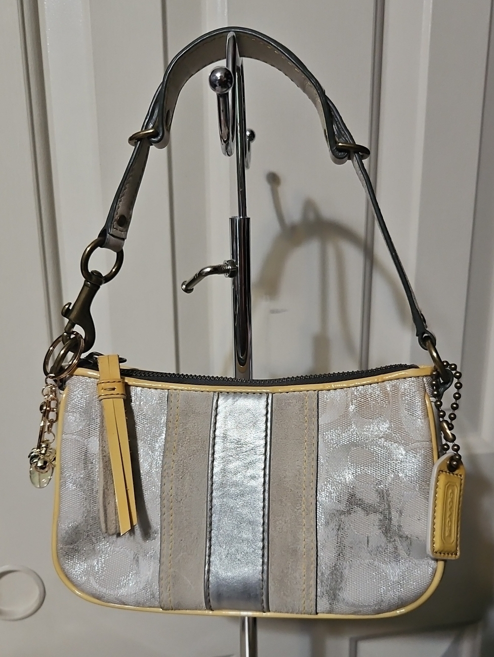 Coach EUC Metallic Tie Dye Shoulder Bag with Yellow Patent Leather Trim